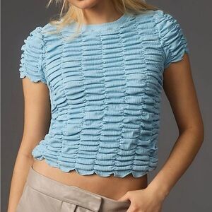 Anthropologie Blue Short Sleeve Ruched Baby Tee Top
